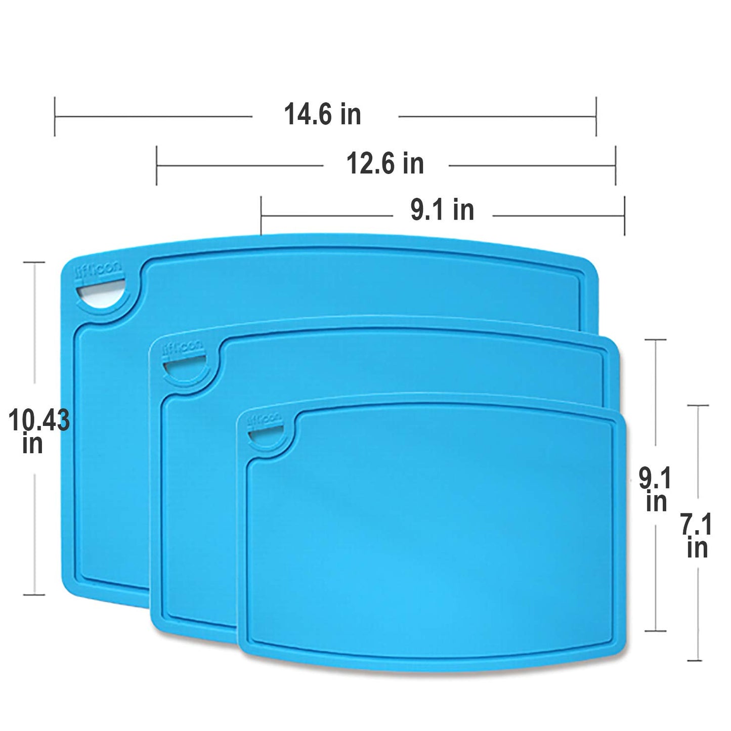 Liflicon Silicone Thick Cutting Boards Mats Set of 3pcs Foldable & Flexible Design Juice Grooves Easy Grip Handle Dishwasher Safe for Kitchen,BPA free Chif-Blue