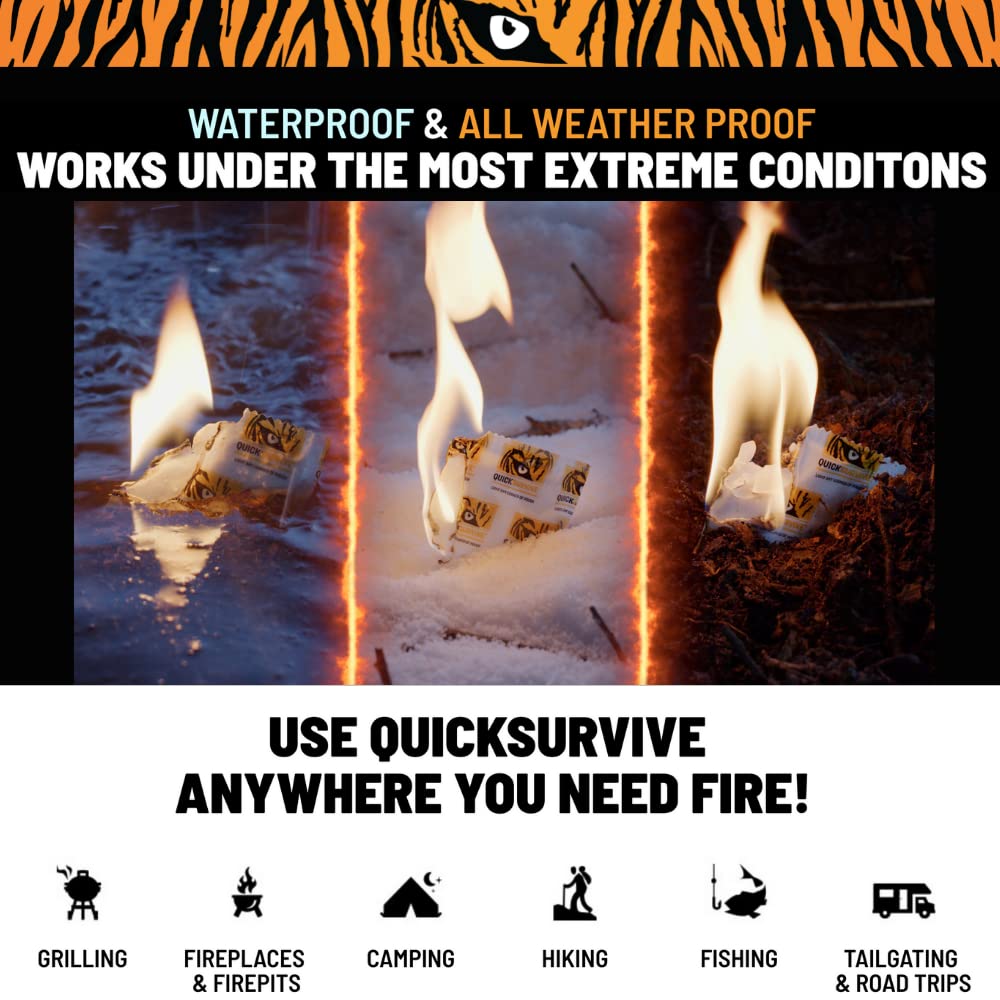QuickLight by QUICKSURVIVE All-Purpose 100% Waterproof Fire Starters - Fire Starters for Campfires, Wood, Fire Pit, Fireplace, Charcoal, & More - All-Weather & Non-Combustible - 50 Piece Canister
