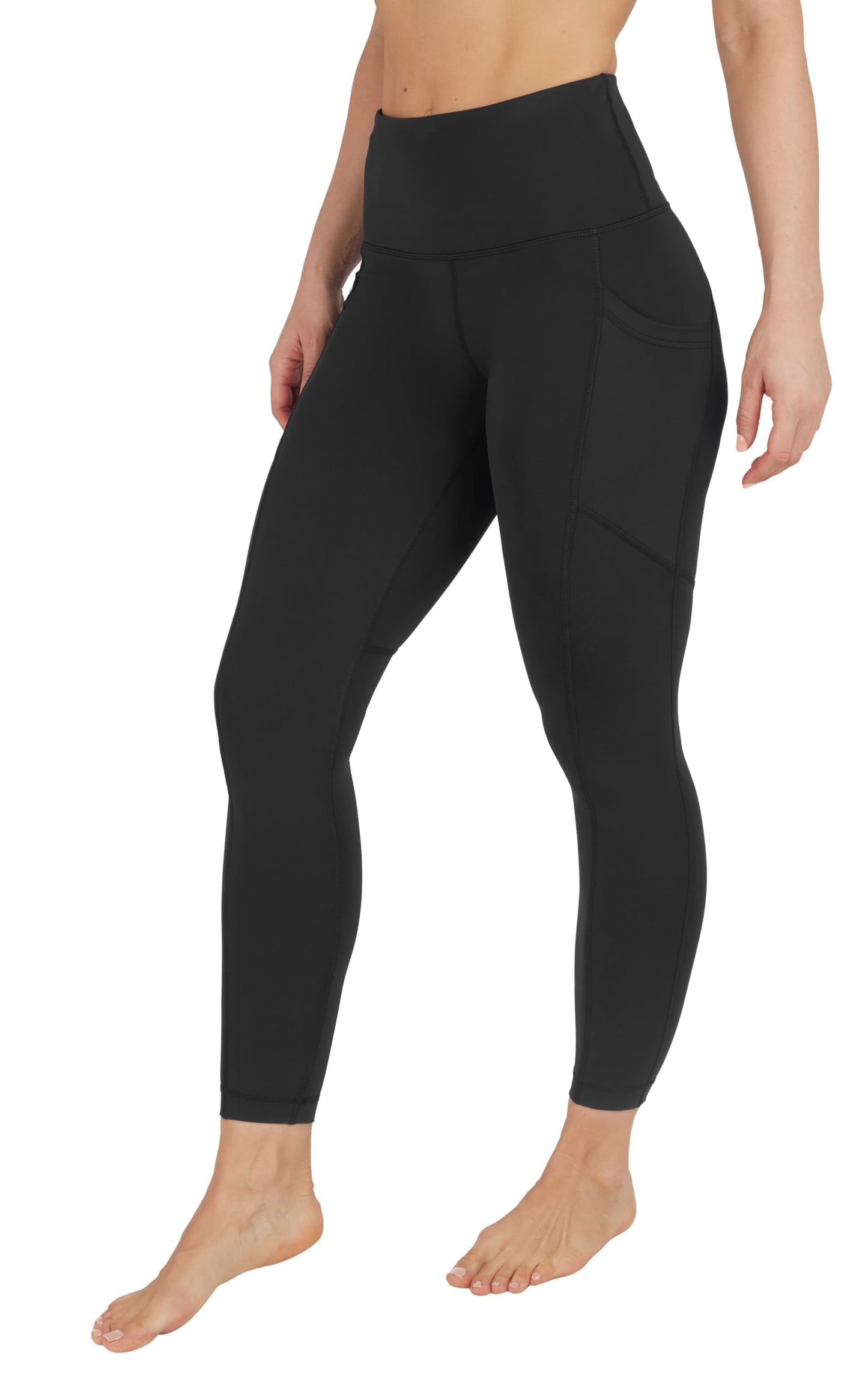 90 Degree By Reflex Power Flex Yoga Pants - High Waist Squat Proof Ankle Leggings With Pockets for Women - Black - Medium