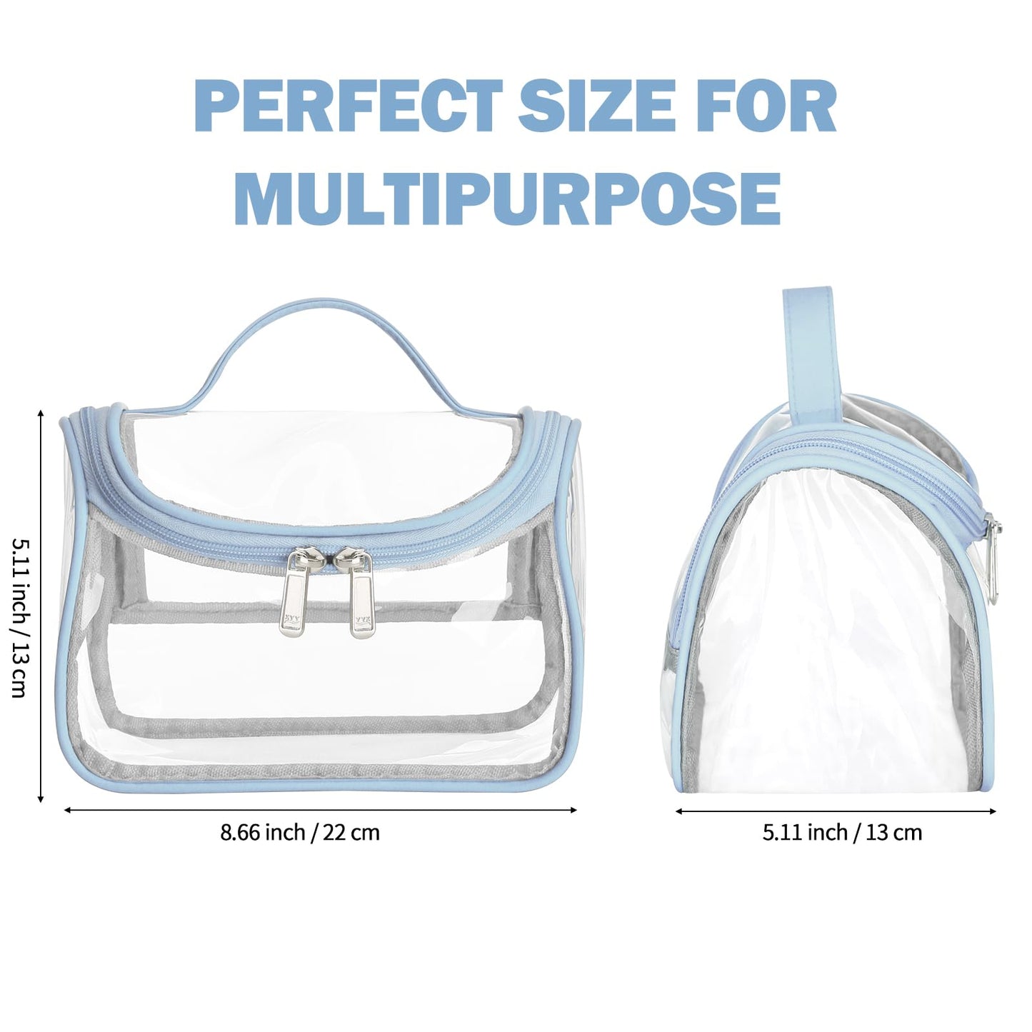 HAOGUAGUA Heavy Duty Clear Cosmetic Bag Waterproof Transparent Travel Makeup Toiletry Organizer Bag (Blue-1pcs)