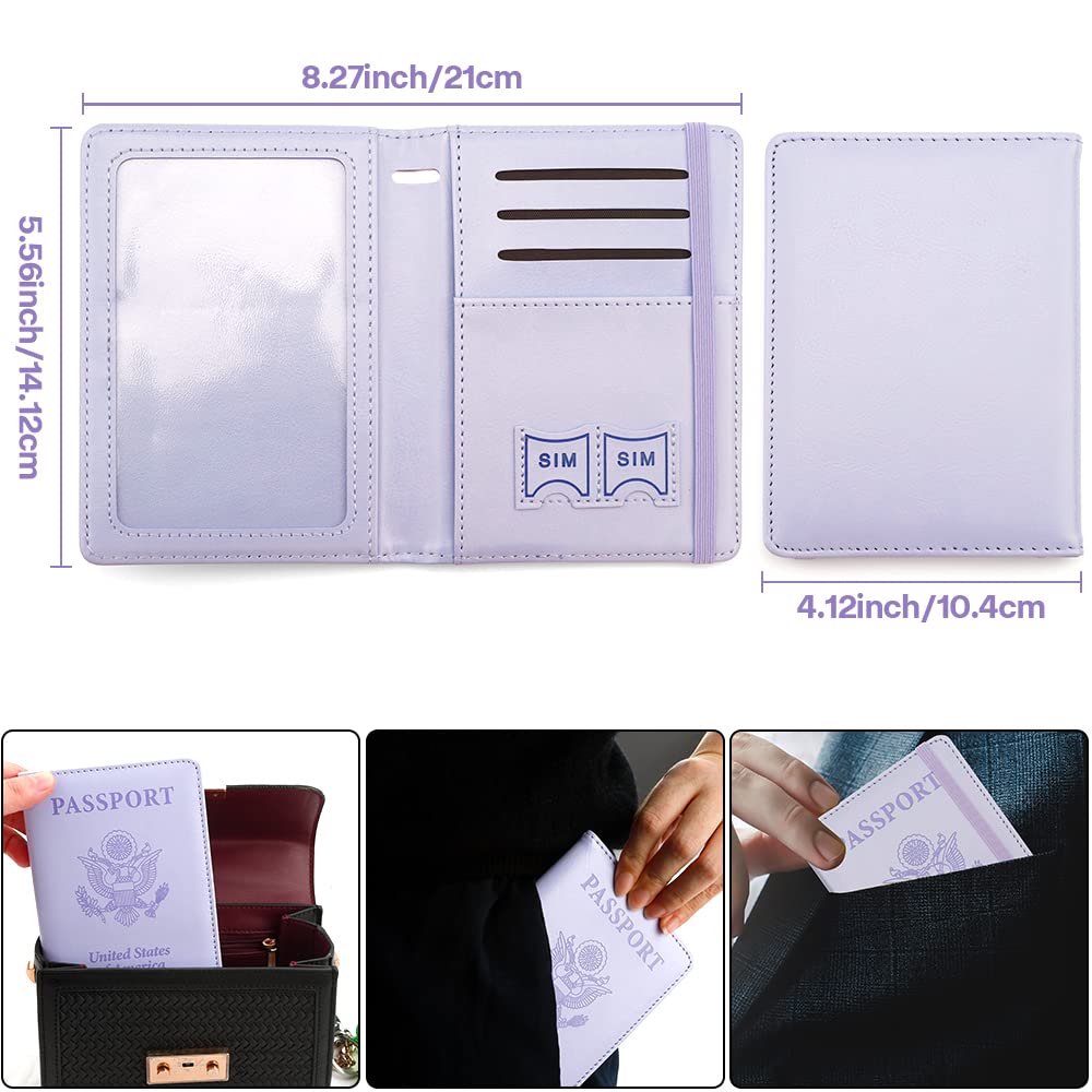 Passport Holder for Travel, Leather Passport Holder RFID Blocking Passport Cover Wallet Passport Case with Pen Holder Passport Holders for Travel Women Men Family Travels Must Haves Essentials,Purple
