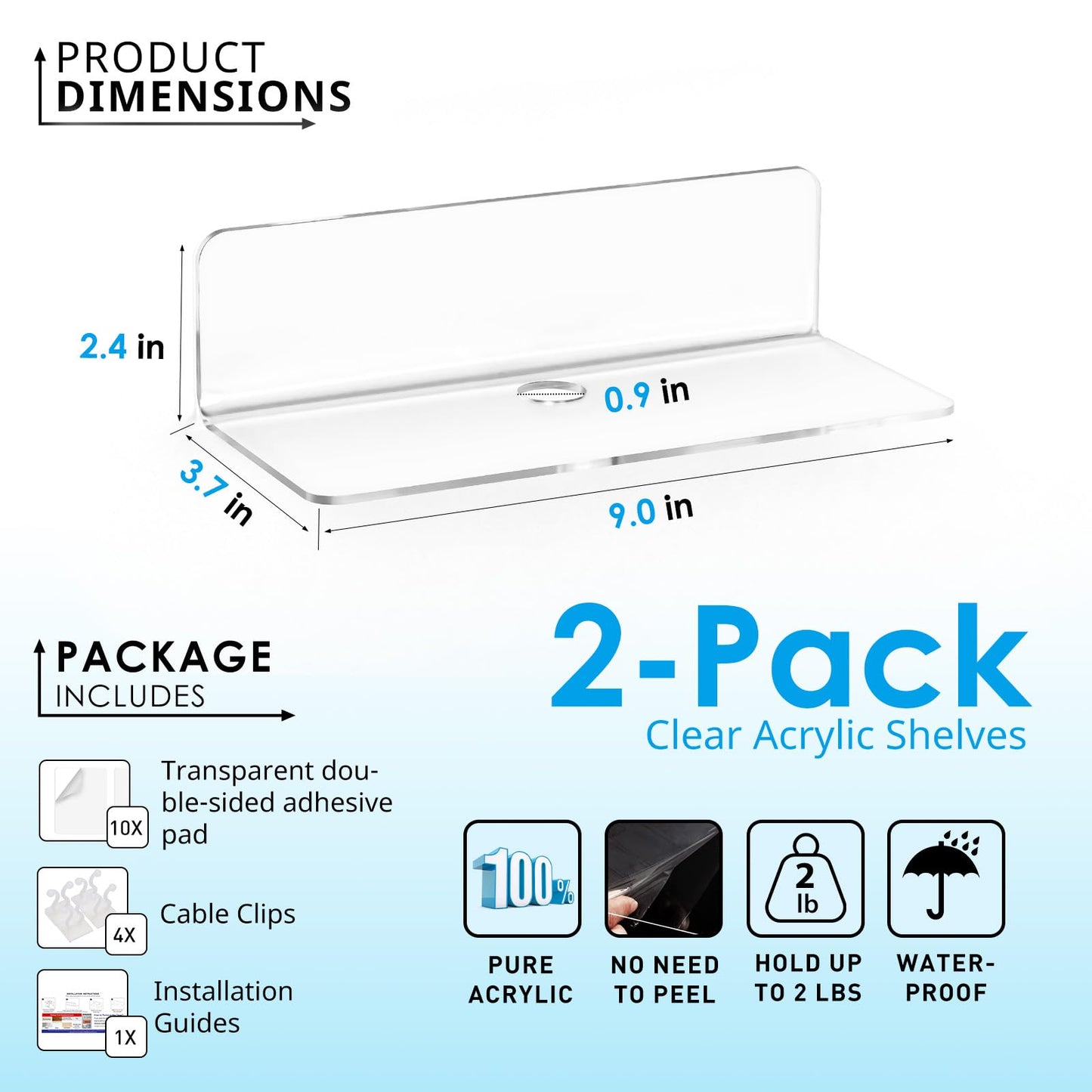 OAPRIRE Clear Acrylic Floating Shelves Set of 2 - Easily Expand Wall Space - Small Wall Shelf with Strong Adhesive for Bathroom, Bedroom, etc