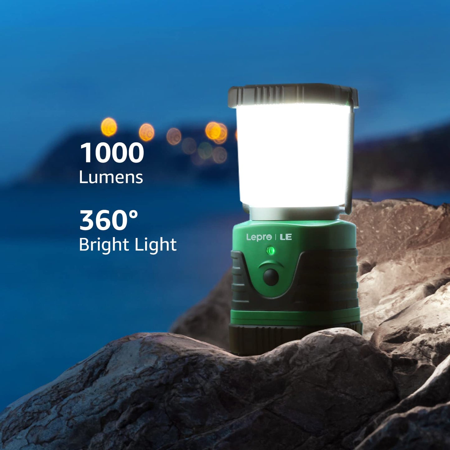 Lighting EVER 1000LM LED Camping Lantern Rechargeable, 4400mAh Power Bank, Camping Essential with 4 Light Modes, IP44 Waterproof Lantern Flashlight for Hurricane Emergency, Hiking, USB Cable Included