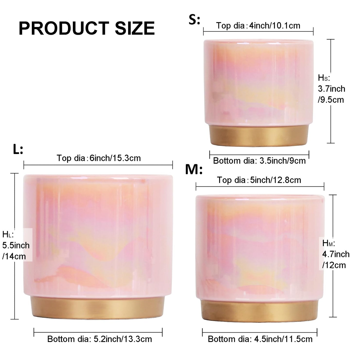 Gepege Pink Indoor Plant Pots for Plants, Ceramic Planter with Drainage Hole, 6.0 inch+5.0 Inch+4.0 Inch. Succulent Orchid Flower Pot - Rainbow Pearl Glaze