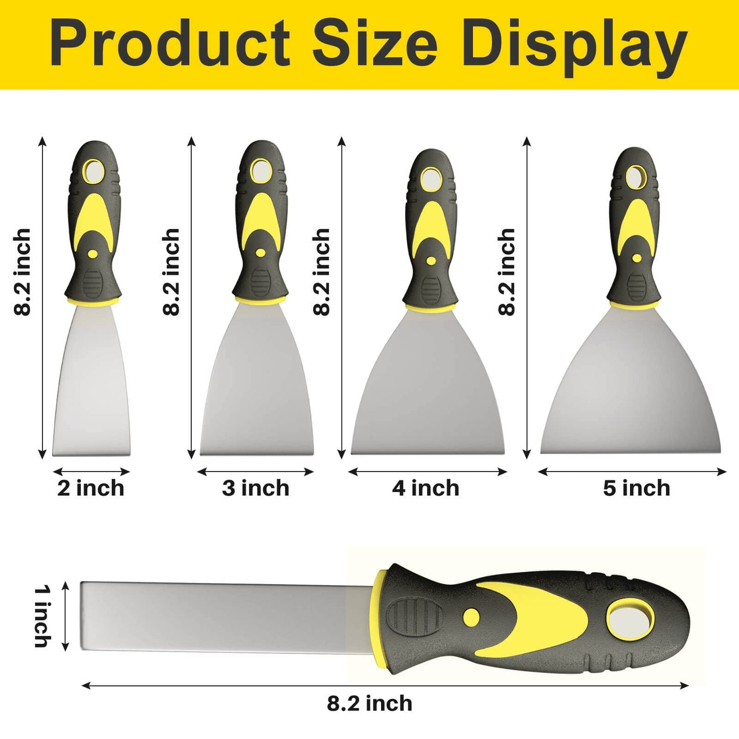 Rerdeim 5Pcs Putty Knife, Set, 1" 2" 3" 4" 5" Scraper, Spackle Knife, Paint Scraper, Scraper Tool, No Rusting, Perfect For Repairing Drywall, Removing Wallpaper, Mud, Plaster Scraping