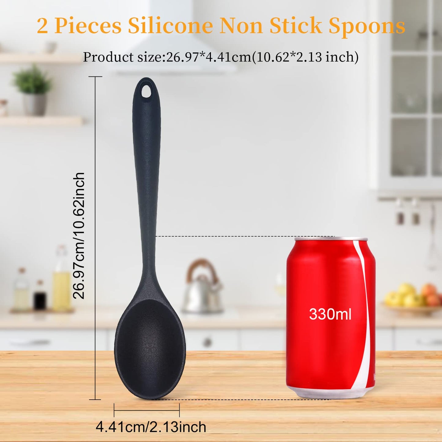 2 Pcs Silicone Nonstick Mixing Spoon, Silicone Spoons for Cooking Heat Resistant, Cooking Utensil for Kitchen Cooking Baking Stirring Serving (Black)