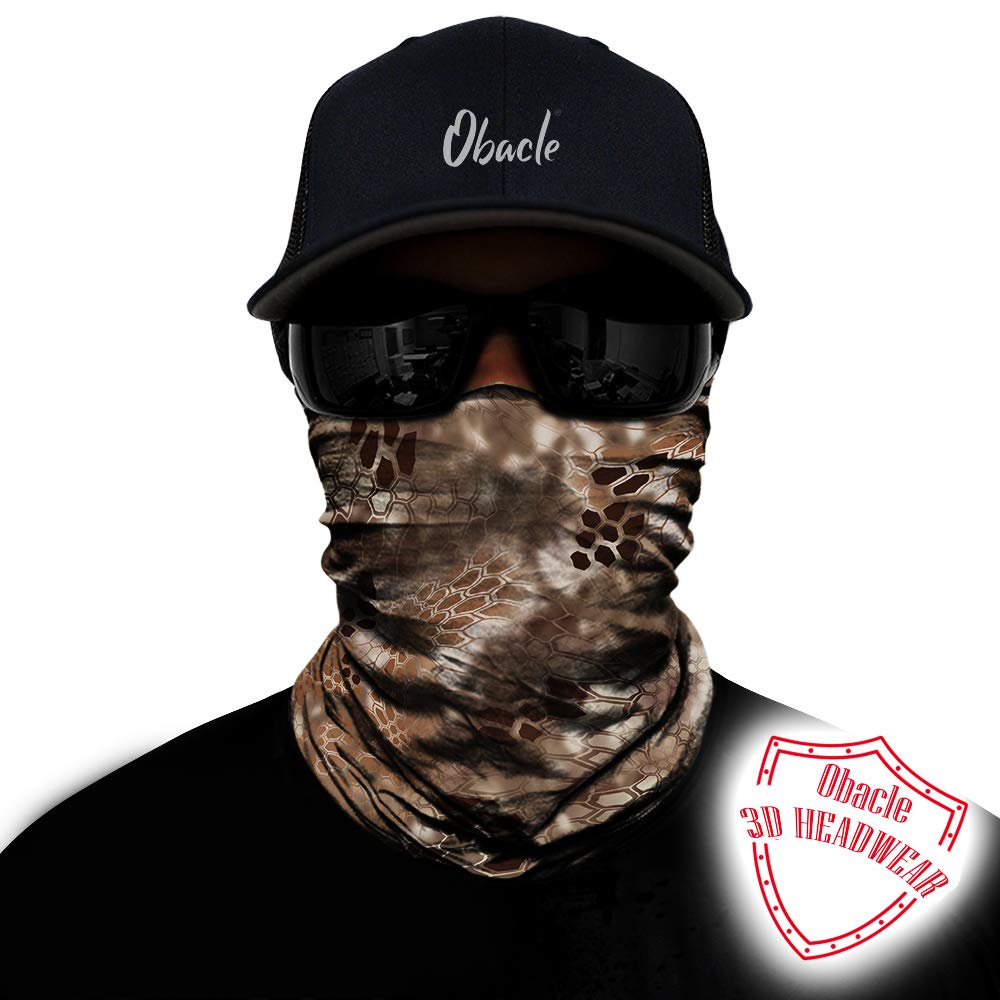 Obacle Face Mask for Sun Dust Wind Protection Breathable Seamless Face Mask Headband Bandana for Men Women Thin Neck Gaiter for Motorcycle Fishing Hunting Outdoor Sport (Python Skin Light Brown)