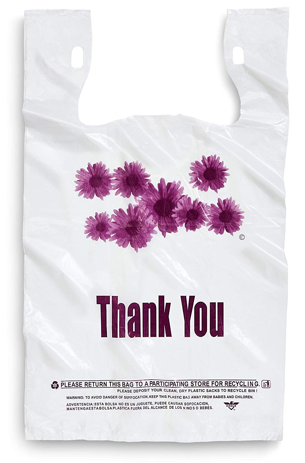Extra Large Grocery and Retail T-Shirt Bag 1/6 Size Daisy Print 24 Microns Size: 12"x6.5"x23" Count 400 pc