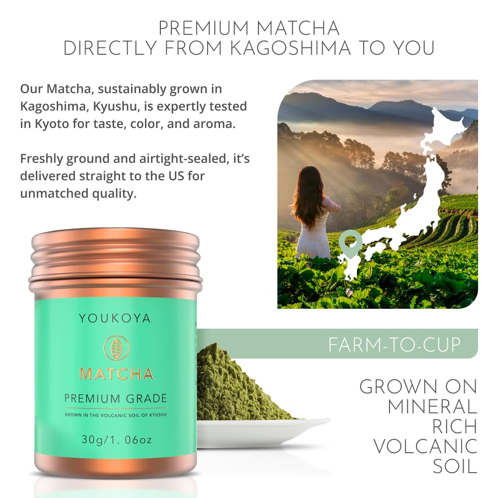 Matcha Powder, Premium Grade Japanese Matcha Tea, Grown in the Volcanic Soil of Kyushu, Farm to Cup Tea from Japan, 1.06oz