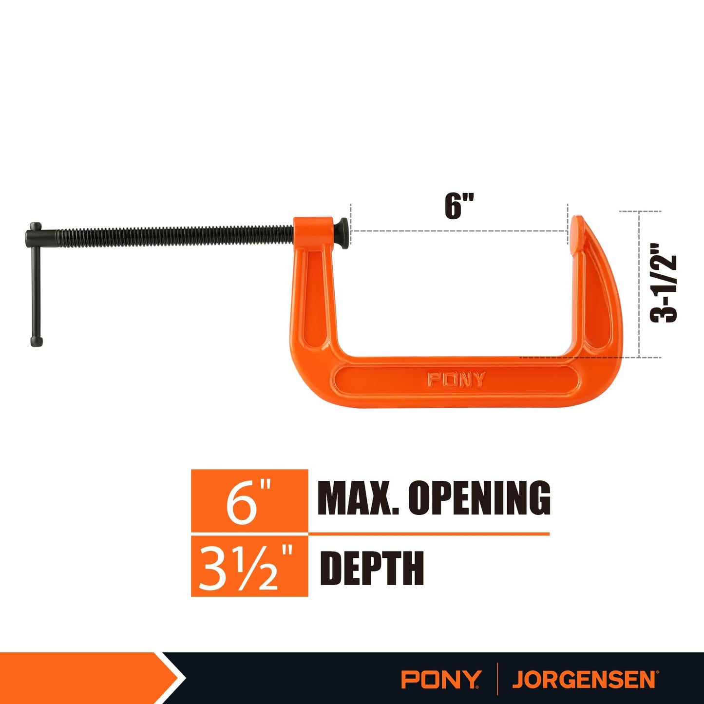 Pony 6-in C-Clamp Set, Clamps for Woodworking,1000lbs Load Limit, 2660 C-Clamp, Ideal for most DIY, Woodworking and Household Clamping Projects-2 Pack