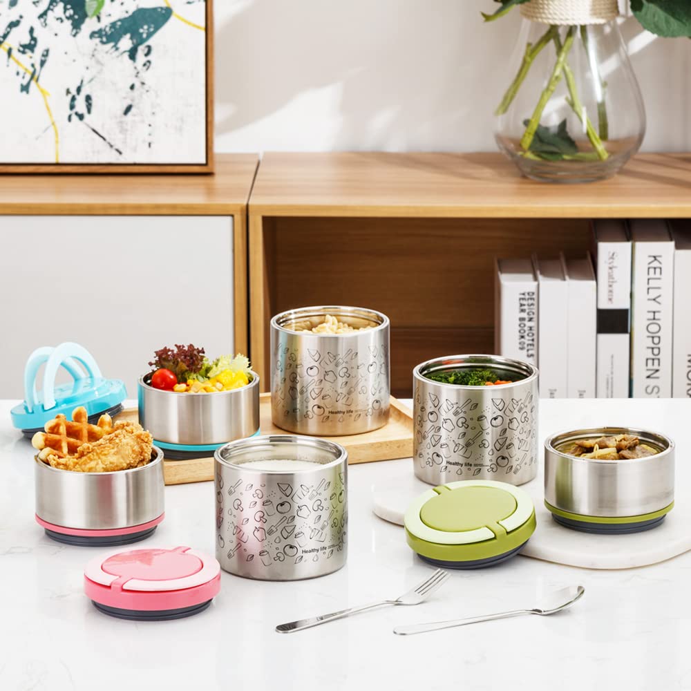 Lille Home Vacuum Insulated Stackable Stainless Steel Thermal Lunch/Snack box, 2-Tier Bento/Food Container with Lunch bag, Smart Diet, Weight Control, 32 Ounces, Pink