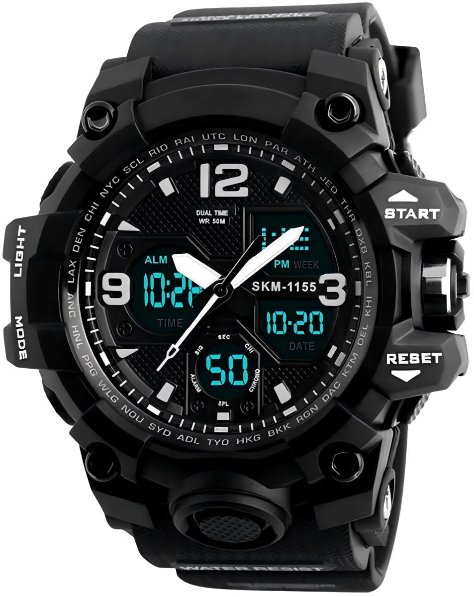 LYMFHCH Men's Analog Sports Watch, LED Military Digital Watch Electronic Stopwatch Large Dual Dial Time Outdoor Army Wrist Watch Tactical