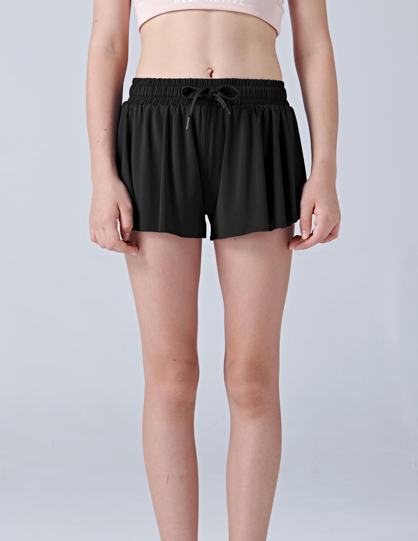 3 Pack Girls Flowy Shorts with Spandex Liner 2-in-1 Youth Butterfly Skirts for Fitness, Running, Sports (Set 8, Youth Medium) Blacks