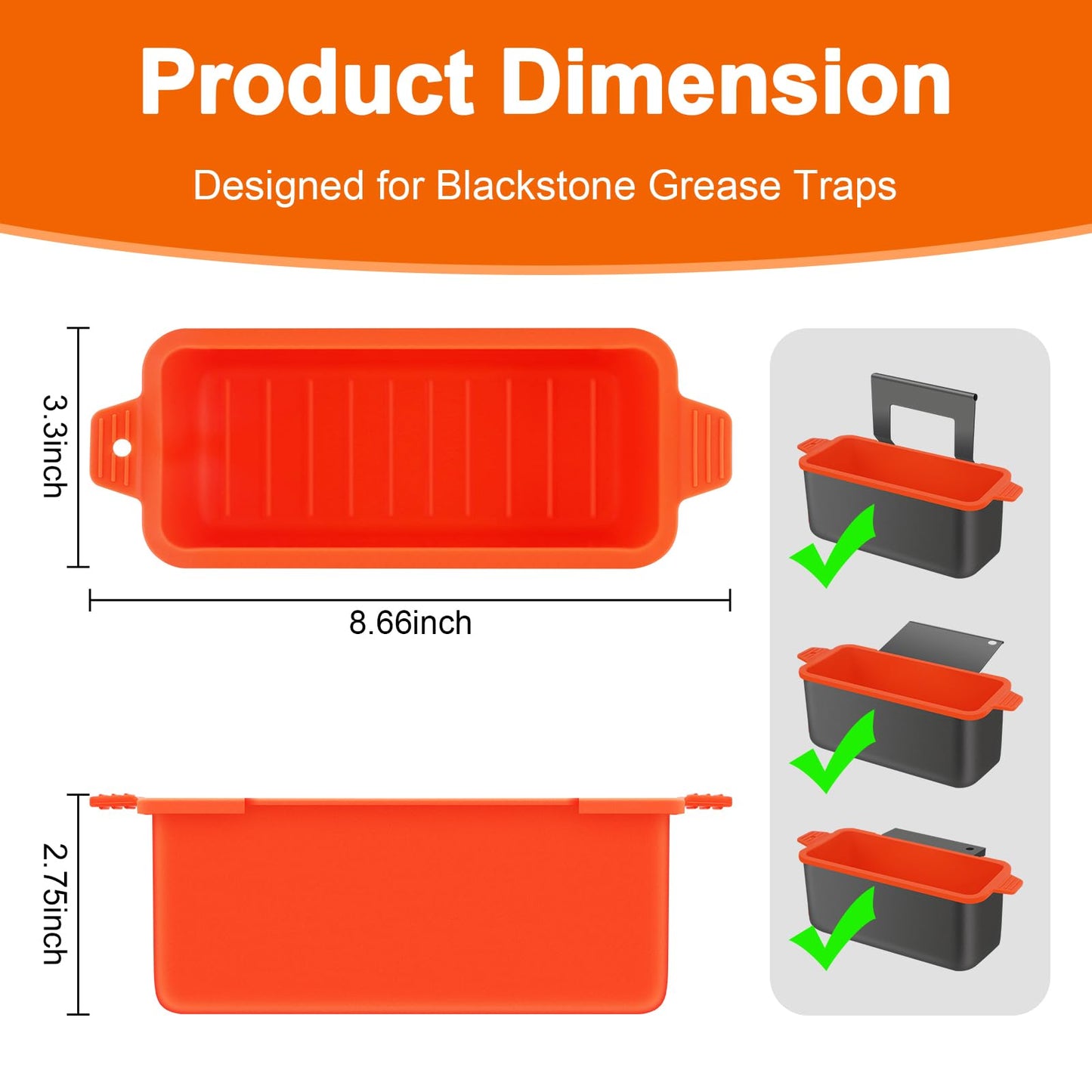 2 PCS Silicone Grease Cup Liners for Blackstone 36 28 22 17 Inch Griddle,Reusable Grease Catcher Cup Liner Grill Grease Tray,Durable Drip Pans Blackstone Griddle Accessories,Orange