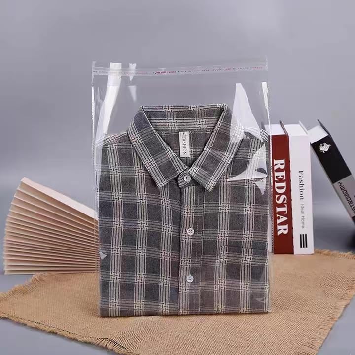 100 Pieces (9x12 Inch) Clear Plastic Bags for Packaging, Clothing & T-Shirts Strong Packing Self Adhesive Cellophane Bag