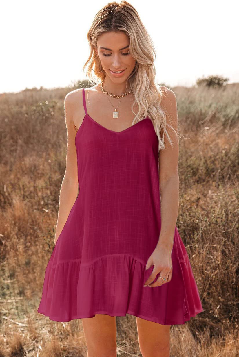 OLYCN Womens Summer Swimsuit Cover Up Loose Sleeveless Bkini Coverups Casual Cami Beach Dress Hot Pink