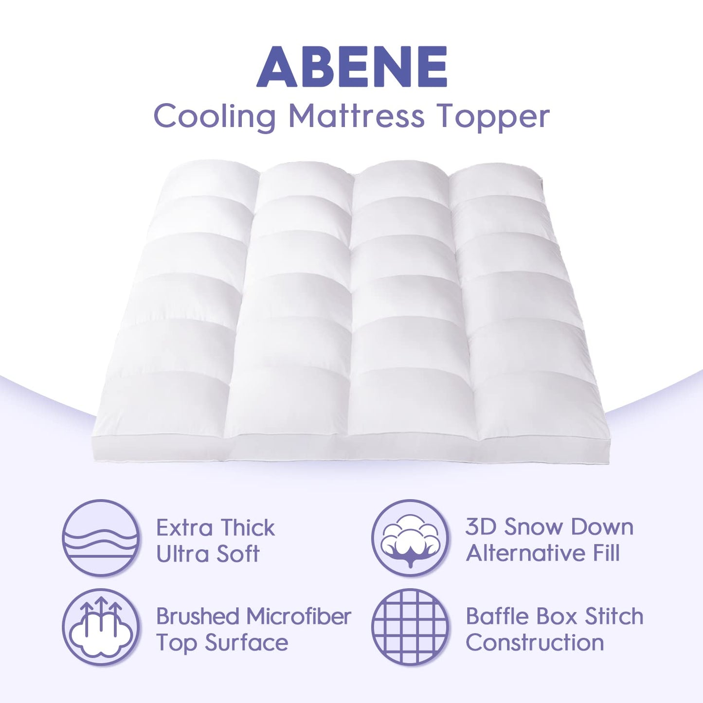 ABENE King Size Mattress Topper for Back Pain Relief, Extra Thick Mattress Pad Pillowtop, Soft Plush Mattress Cover Bed Topper with Deep Pocket, Overfilled Down Alternative Filling, White