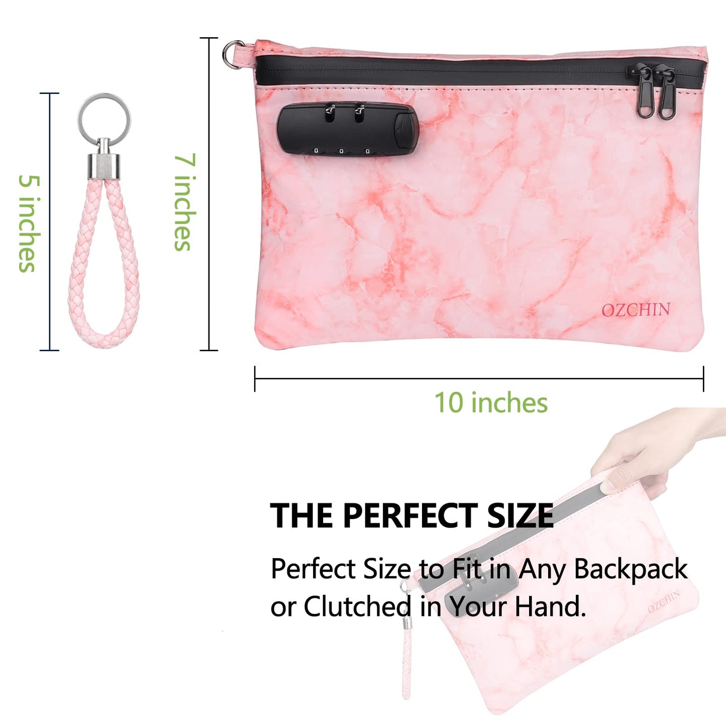 OZCHIN Smell Proof Bag with Combination Lock Great Gift Sets For Women Certificates Organizer PU Leather Lock Bag Travel Storage Case 10 x 7 inches