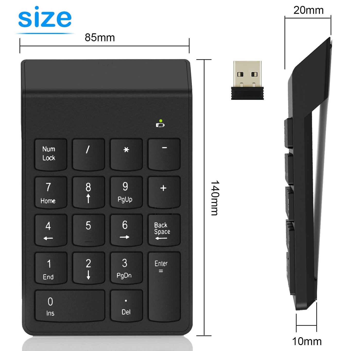 NOOX Wireless Number Pad, Numeric Keypad Numpad Keyboard 10 Key USB Keypad Office Accounting Essentials Desktop Computer Laptops Accessories Compatible Chromebook Notebook EliteBook MateBook etc.