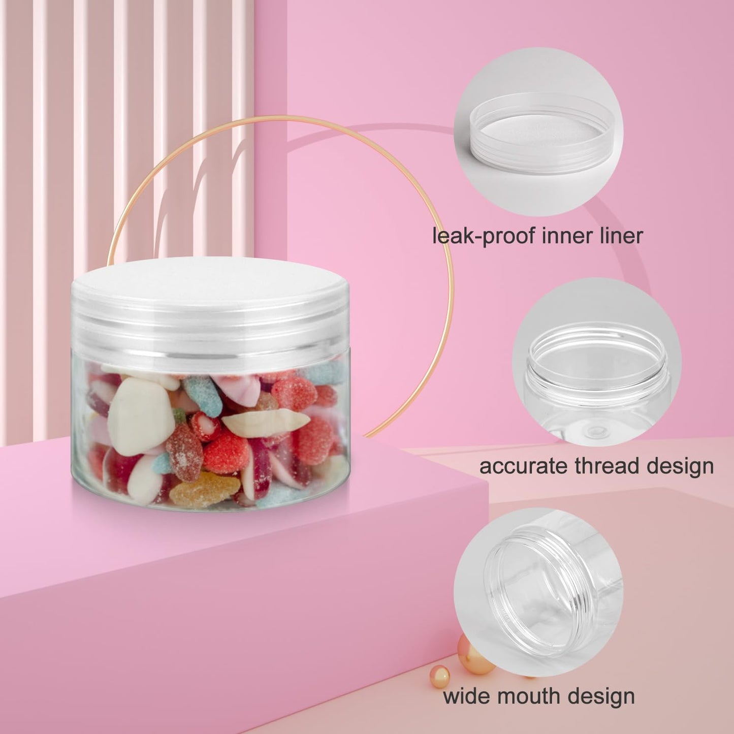 Loretoy 36 Pack 4 OZ Plastic Jars with Lids, BPA Free, Reusable, Refillable Transparent Cosmetic Containers for Bath Salts, Cosmetics, Powders, Beauty Product and Small Accessories - White