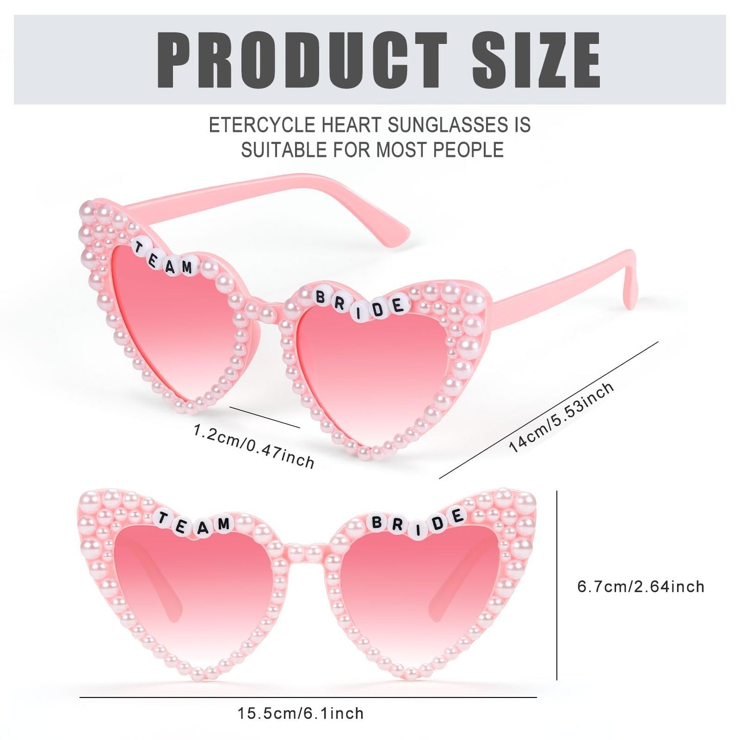 Etercycle Team Bride Sunglasses, Bridesmaid Proposal Gifts Heart Shaped Glasses, Pink Women's Sunglasses Bridal Engaged Gift For Bachelorette Party Favors