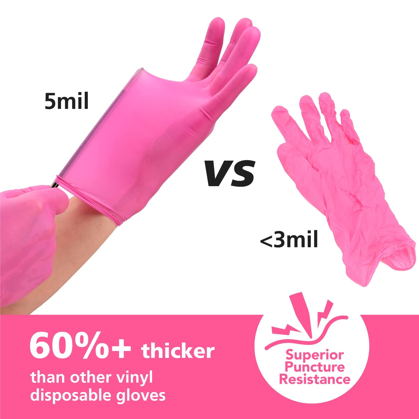 OriStout Disposable Gloves for Women, Pink Vinyl Gloves Disposable Latex Free for Cooking, Food Prep, Cleaning, Hair Dye, Tattoo, Medium Duty, Touch Screen, Small, 50 Pack