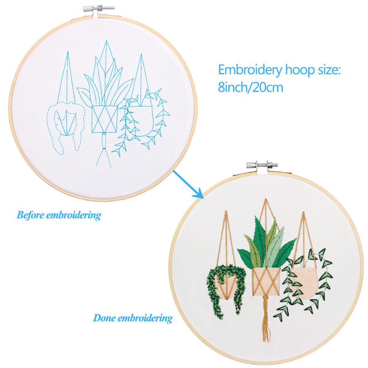 KISSBUTY Full Range of Embroidery Starter Kit with Pattern, Cross Stitch Kit Including Embroidery Fabric with Plant Pattern, Bamboo Embroidery Hoop, Color Threads and Tools Kit (Epipremnum Aureum)