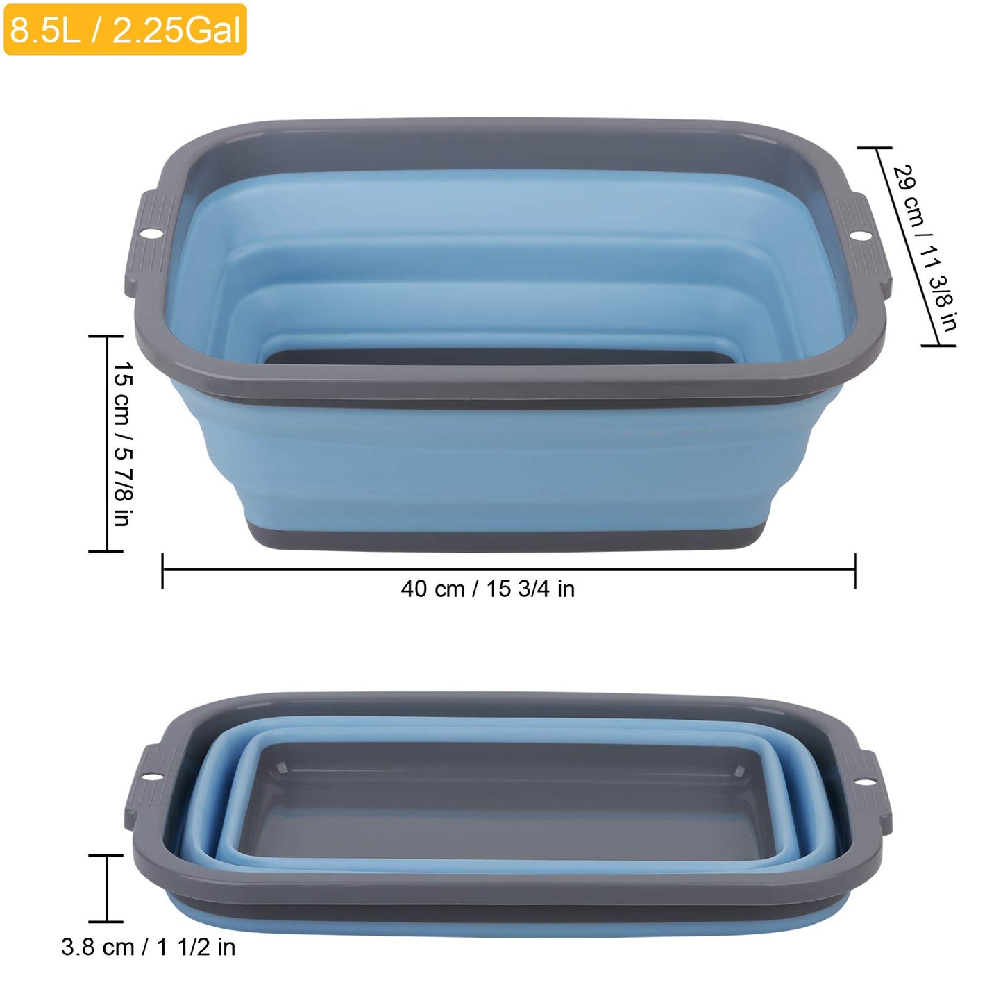 2 Pack Collapsible Sink with 2.25 Gal / 8.5L Each, Foldable Dish Tub for Washing Dishes, Camping, Hiking and Home, Portable Washing Basin