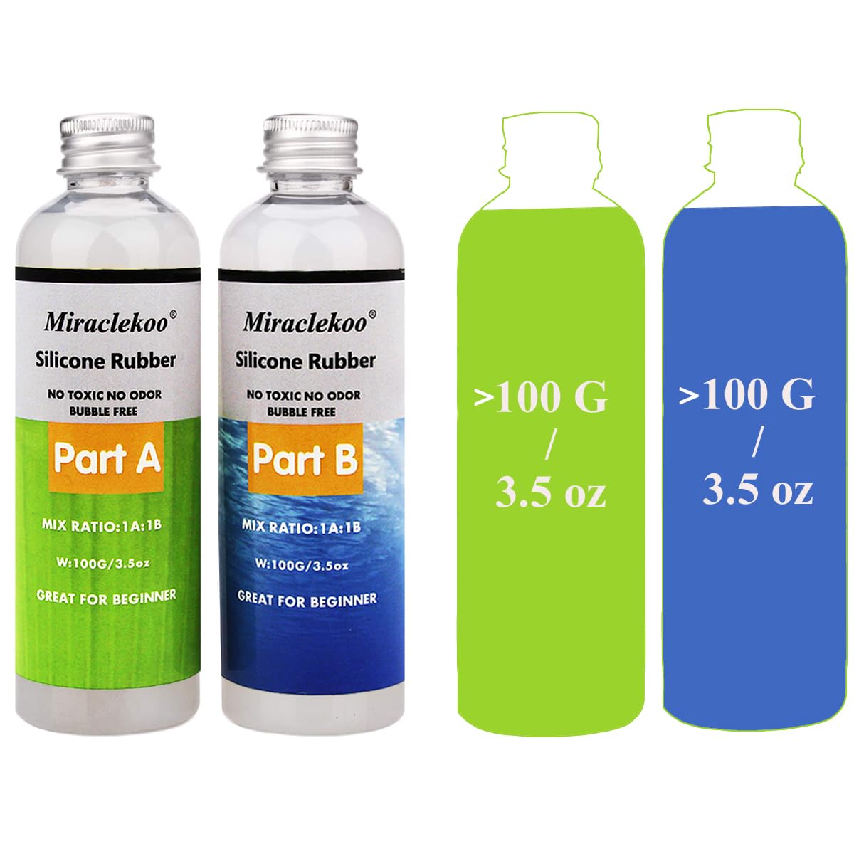 Miraclekoo Silicone Mold Making Kit Liquid Silicone Rubber 15A Platinum Silicone Translucent Mold Making Silicone for Casting Resin Molds, Silicone Molds (7 oz)