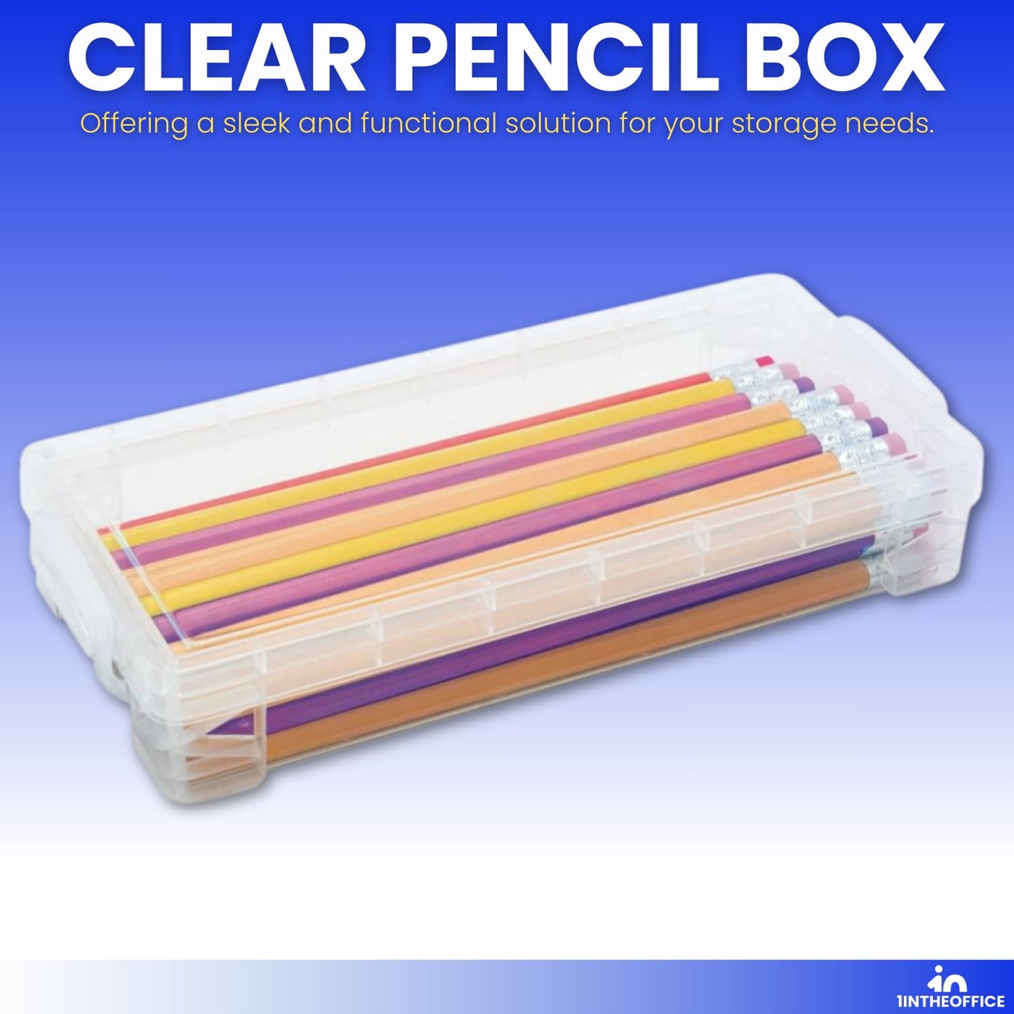 1InTheOffice Pencil Box, Stackable Translucent Clear 8.25 x 1.5 x 4 Inches, (4 Pack)