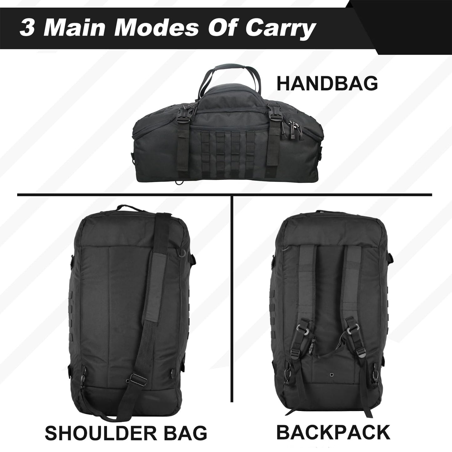 3 In 1 Tactical 85L Military Backpack Travel Duffle Bag for Weekender Gym Workout Deployment