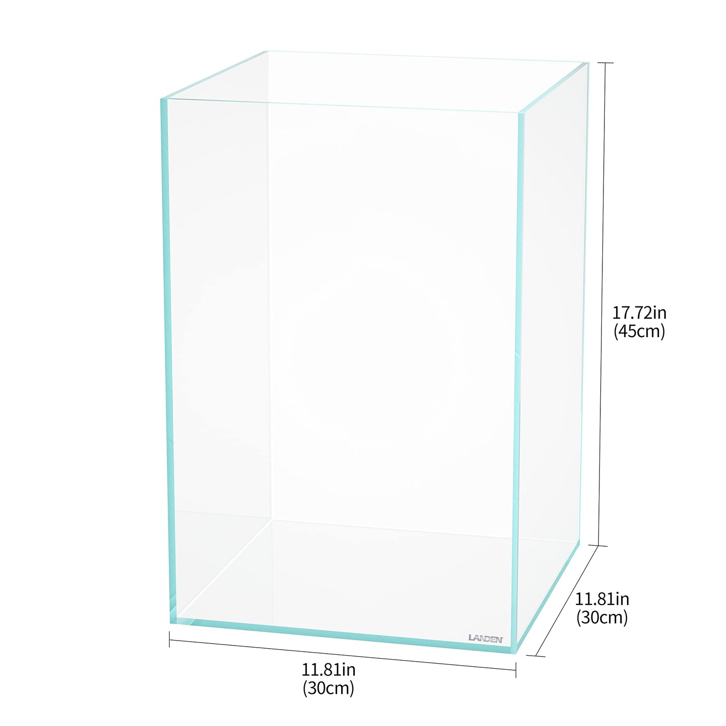 LANDEN Tall Tank, Rimless Low Iron Tank 10GAL 11.8" L × 11.8" W × 17.7" H (30X30X45) cm Small Aquascape Fish Tank, Vertical Aquascape Tank, Black Leveling Mat Included