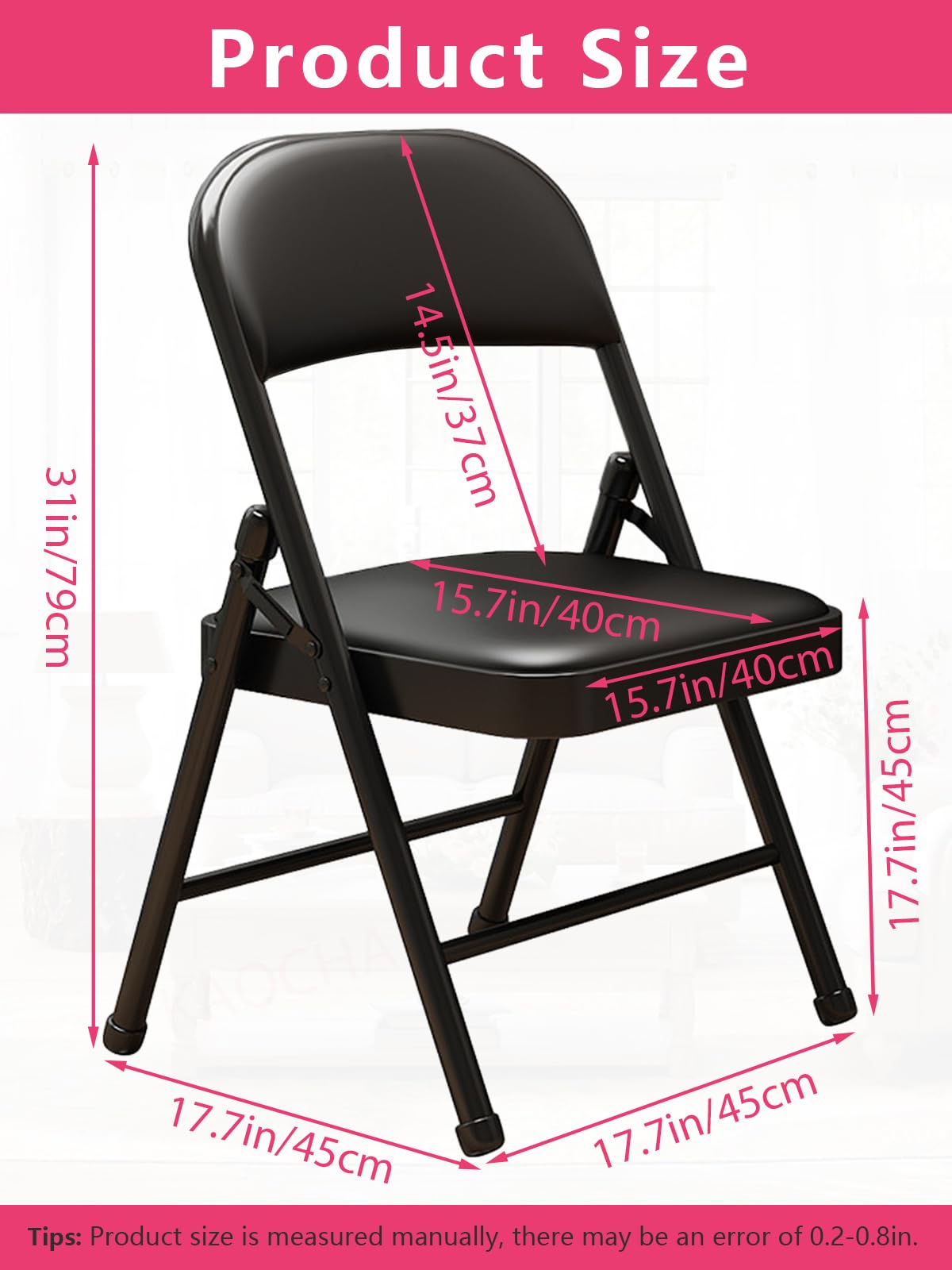 KAOCHA 1 Pack Bulk Folding Chairs with Padded Cushion, Single Black Steel Metal Frame Foldable Chair for Indoor and Outdoor, Portable Stackable Commercial Seat for Bedroom Patio Party Event