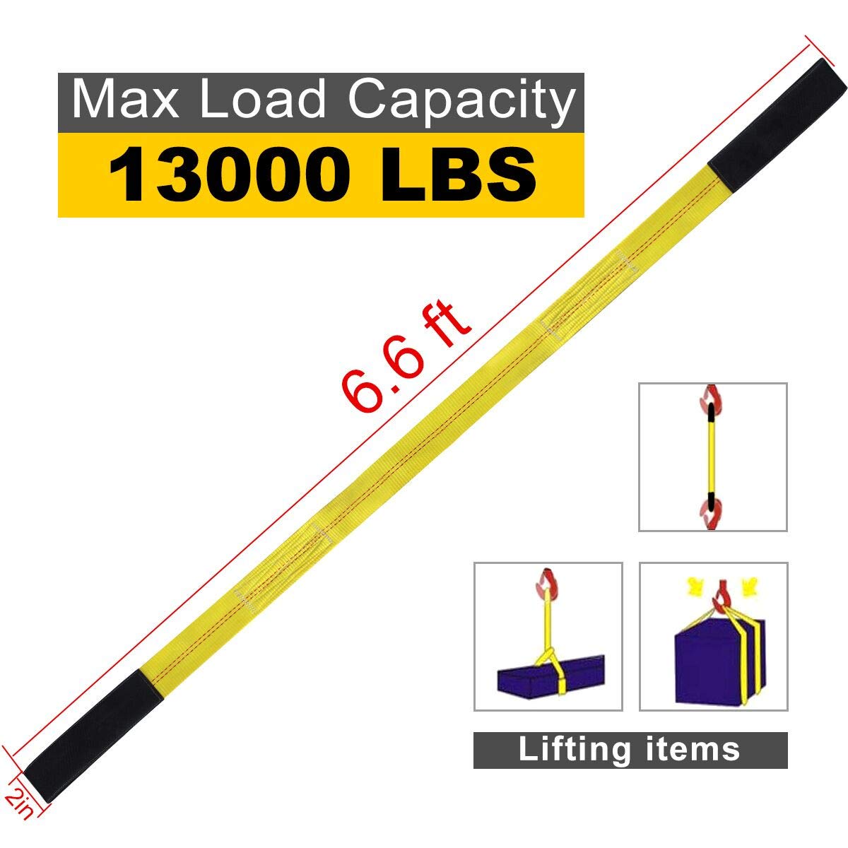 Lift Sling Straps, JCHL 6.5'X2 Heavy Duty Flat Eye Lift Sling 13,000 lbs Capacity Lifting Straps Nylon Tree Saver Recovery Strap Web Sling Winch Strap 2-Pack
