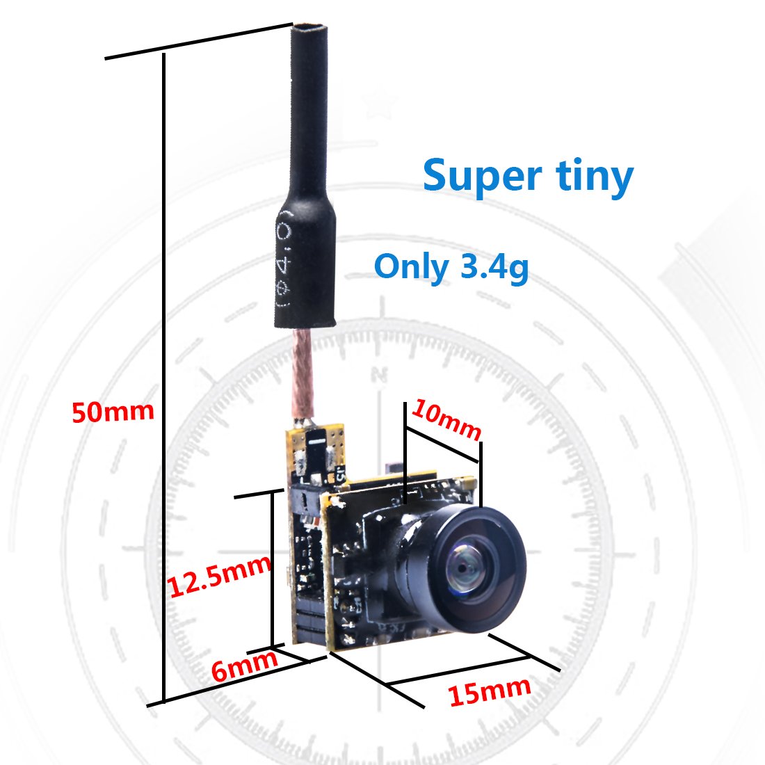 Wolfwhoop WT05 Micro AIO 600TVL Camera Only 3.4g 5.8GHz 25mW FPV Transmitter with Dipole Brass Antenna Combo for FPV Quadcopter Drone