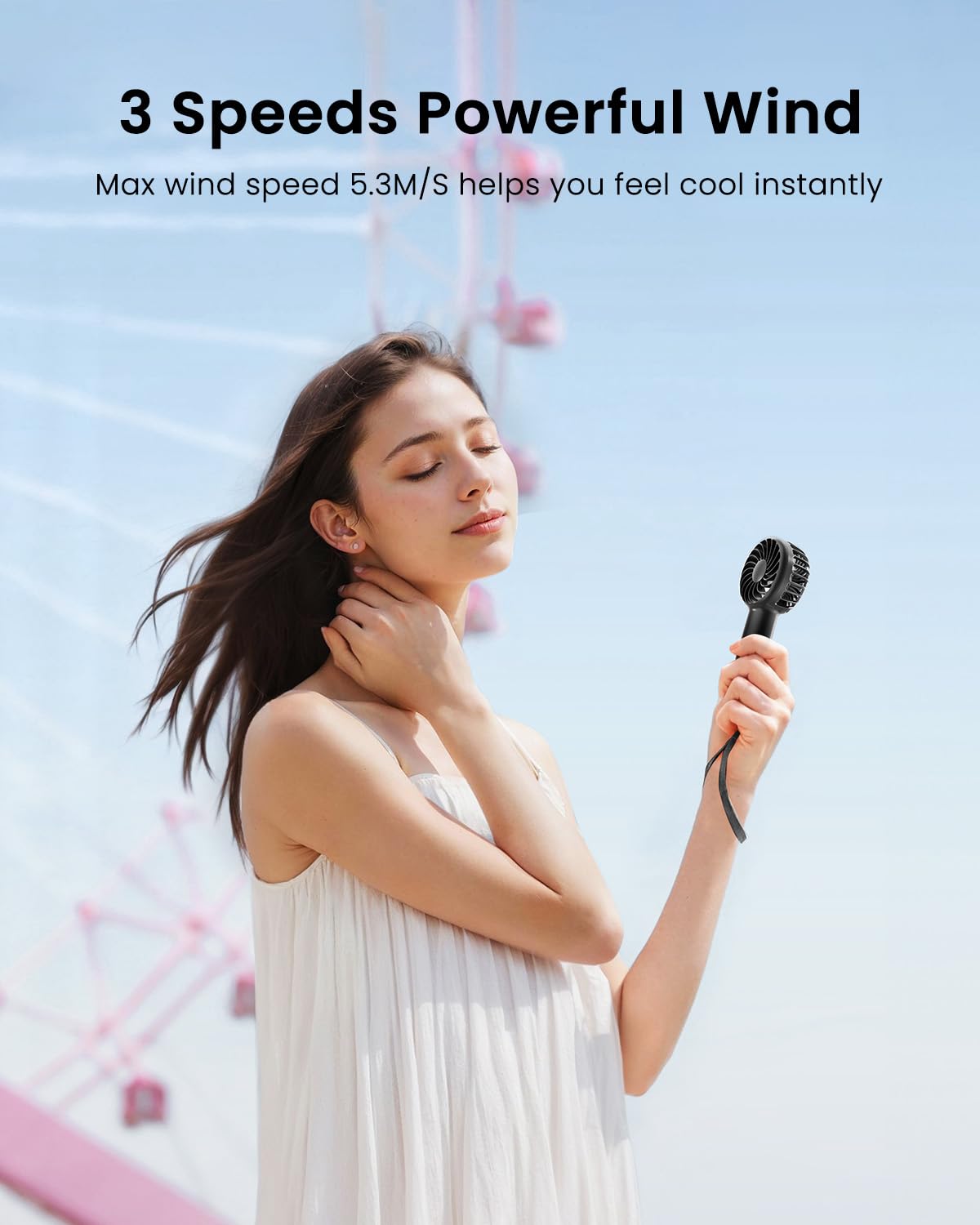 Gaiatop Mini Portable Handheld Fan, 3 Speed Powerful Battery Operated, Small USB Rechargeable Personal Fans for Makeup Eyelash, Camping Beach Airplane Travel Essentials for Women Girls Black