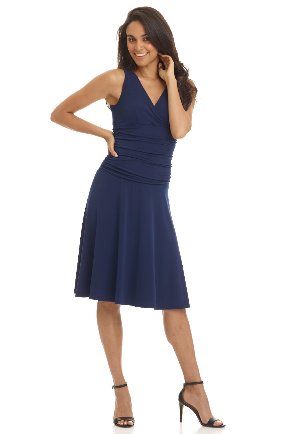 Rekucci Women's Slimming Sleeveless Fit-and-Flare Tummy Control Dress (6 Short, Navy Blue 6402)