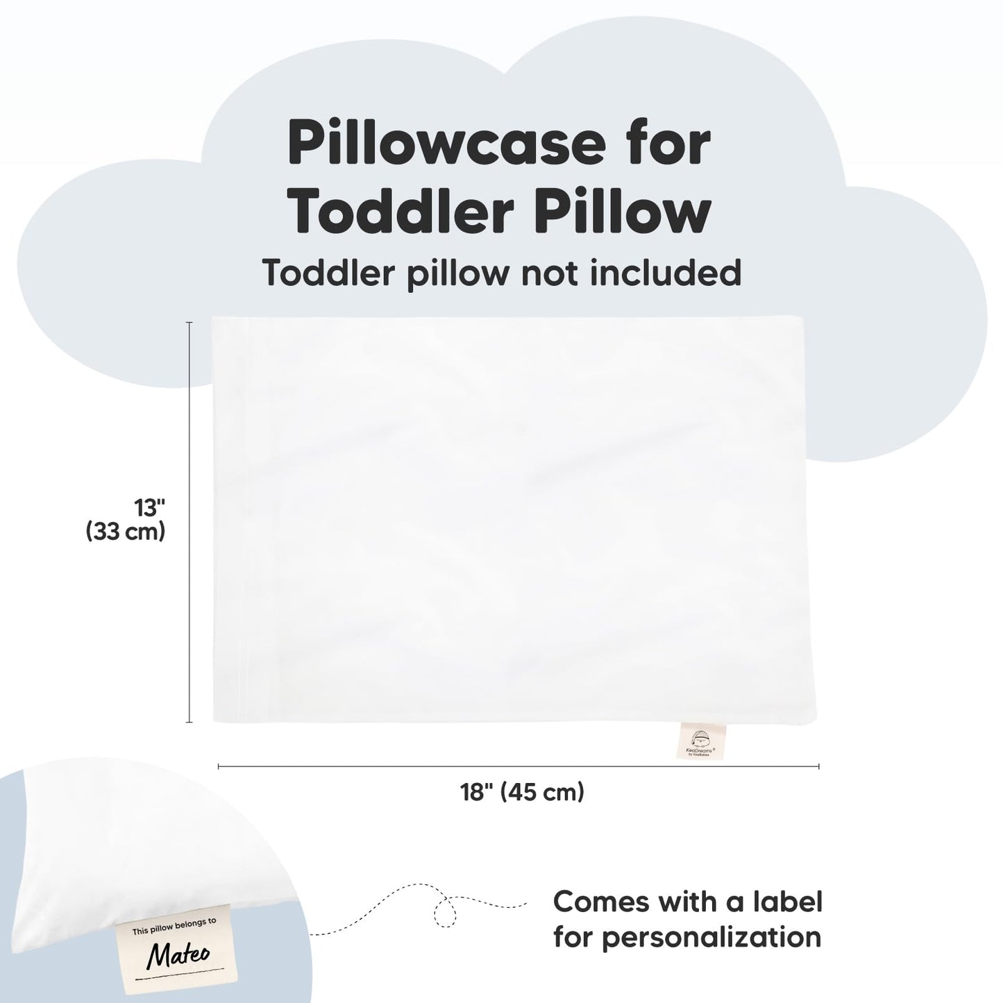 KeaBabies Toddler Pillowcase 13"x18" - Organic Cotton Toddler Pillowcase for Kids, Boys, Girls, Soft & Durable Cotton Cover for Miniature Sleepy Pillows, Cute Colors,Pillow Sold Separately(Soft White)