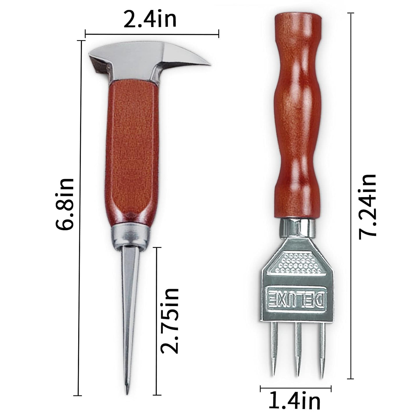 Ice Pick set of 2-7.24 Inch and 6.8Inch Stainless Steel Ice Crusher with Wood Handle, Japanese Style Ice Chipper Ideal for Bars and Home