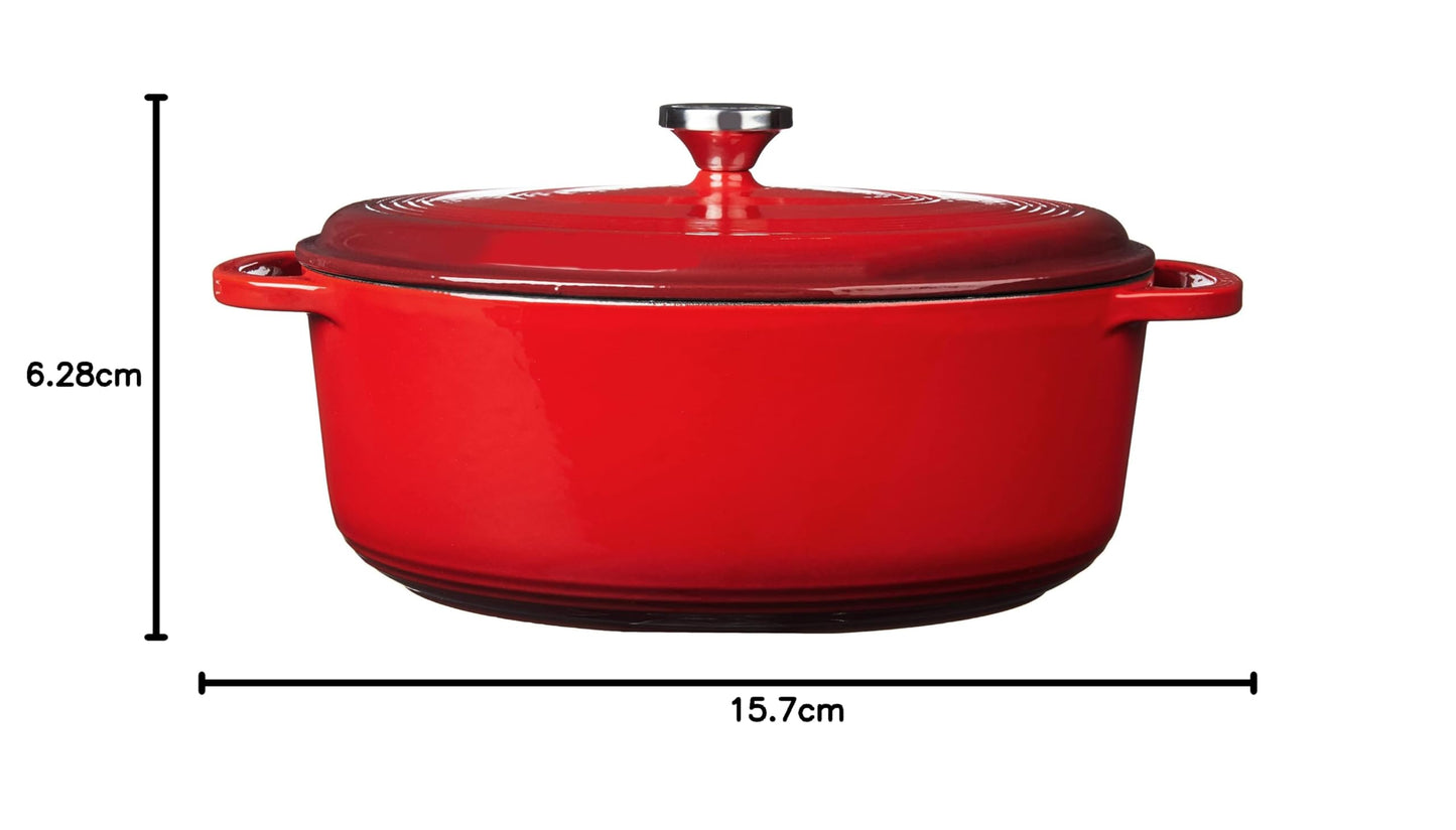 Lodge 7 Quart Enameled Cast Iron Oval Dutch Oven with Lid – Dual Handles – Oven Safe up to 500° F or on Stovetop - Use to Marinate, Cook, Bake, Refrigerate and Serve – Red