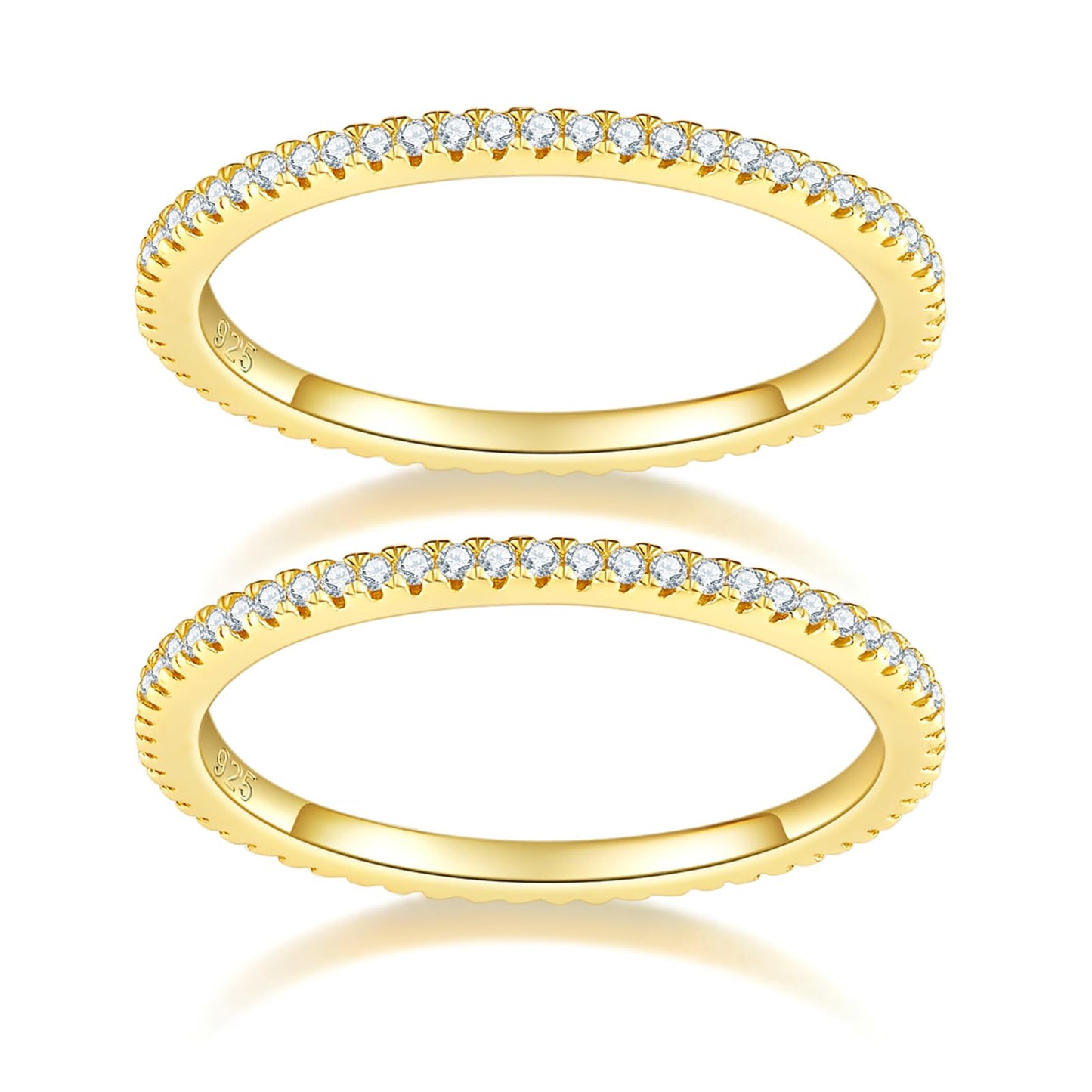 MINDDHA 2-Pack 14K Gold Plated Stacking Rings for Oura Gen 4/Oura Gen 3, Cubic Zirconia Simulated Diamond Oura Ring Stack for Women - 1.5mm Band Size 8