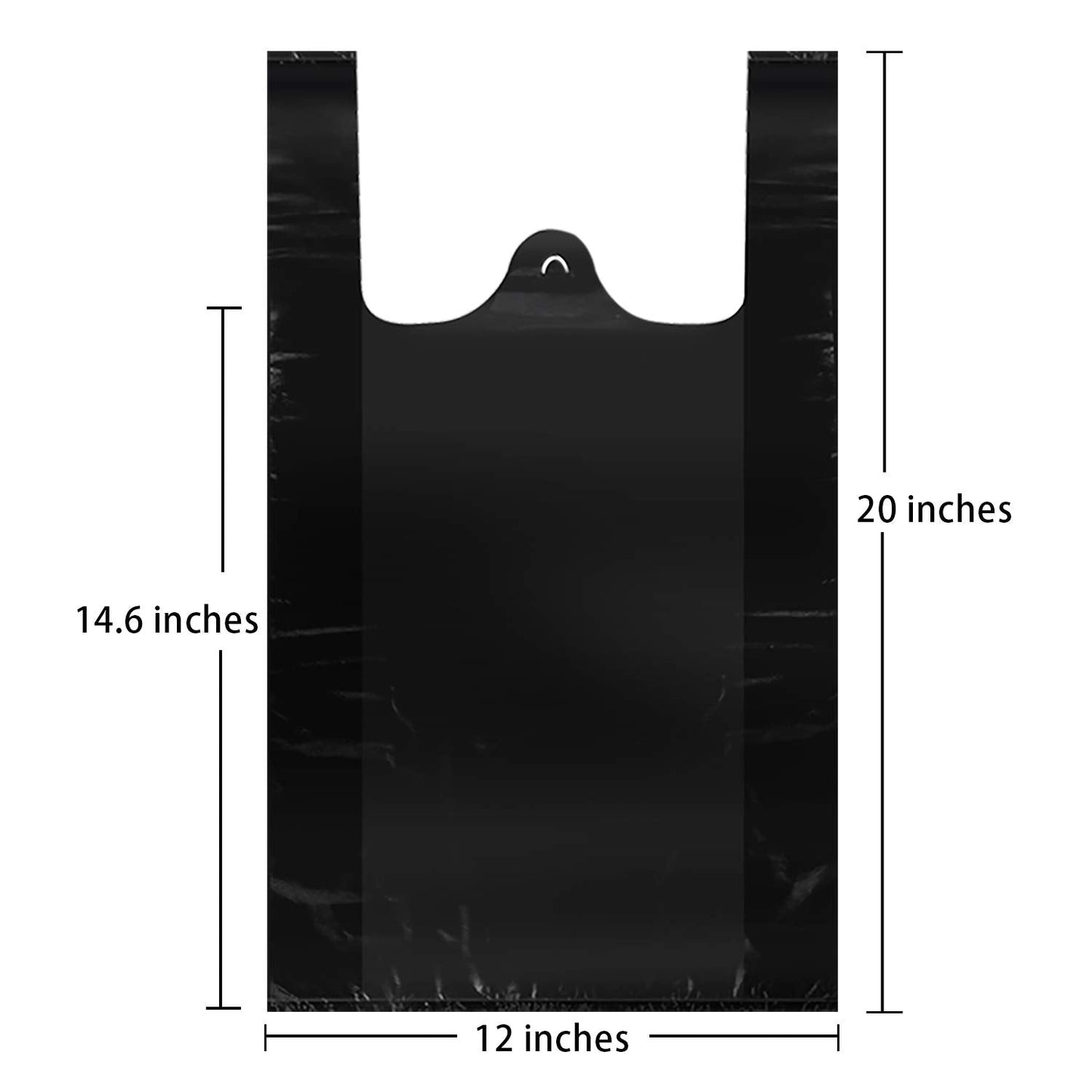 LazyMe T Shirt Bags, Black Plastic Bags with Handles for Grocery and Retail, Bolsas De Plastico Para Negocio, 12x20inch (100pcs)
