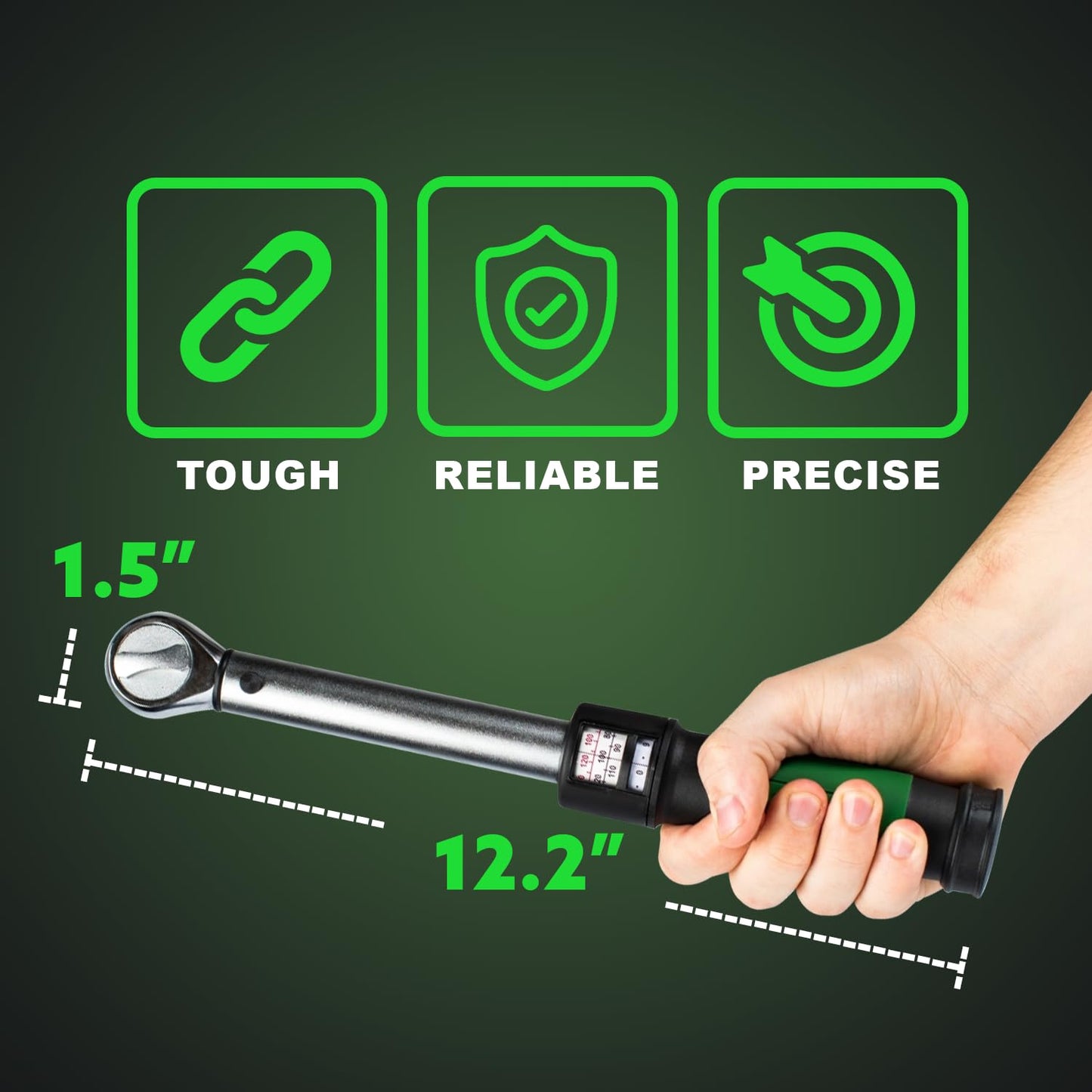 eTORK - Click-Style Torque Wrench - 3/8 Inch Drive 50-250 in.-lb., Ratchet Mechanic Tool Set Socket Wrench, Easy Read Scale, Ergonomic Grip Precision, Automotive Repairs, Professional Hand Tools