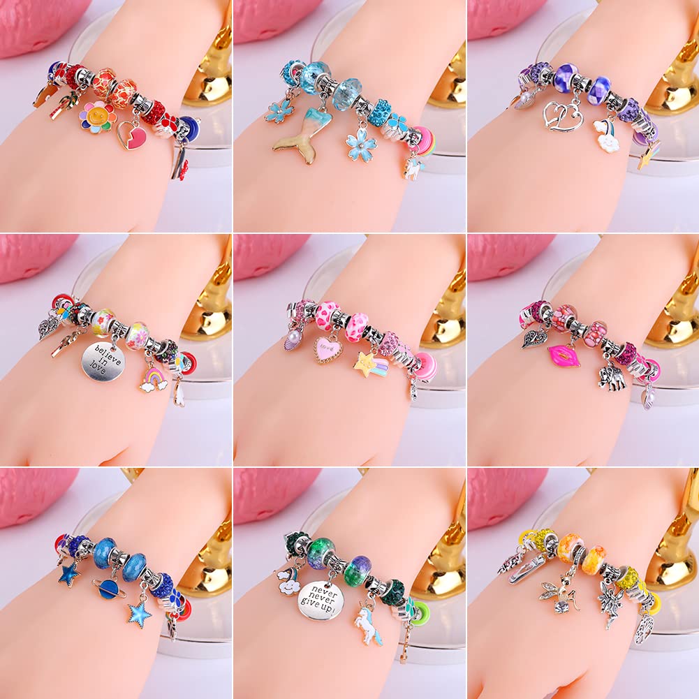 AIPRIDY 150 Pieces Charm Bracelet Making Kit,Unicorn Mermaid Crafts Gifts Set Can Inspires Imagination and Creativity,Jewelry Making Kit Perfect Gifts for Girls 5-12 Years Old (150 Pieces)