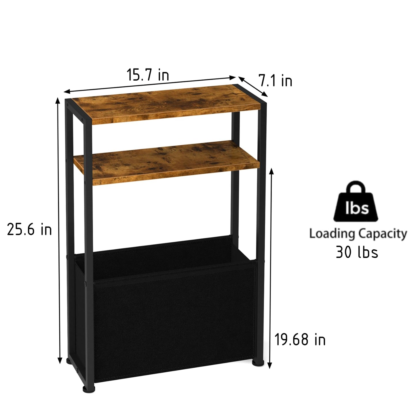 Leomonio Narrow Side Table, Slim End Tables with Fabric Basket, Skinny Table for Small Spaces, Thin Bedside Table for Living Room, Bedroom