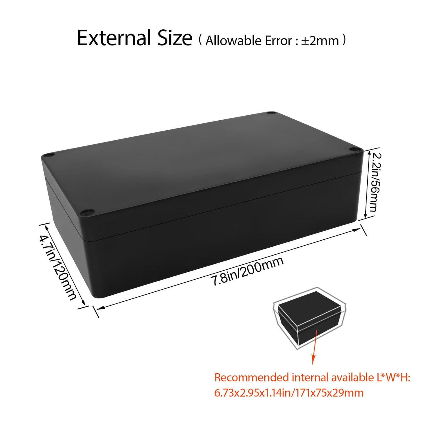 LeMotech Project Box ABS Plastic Junction Box IP65 Waterproof Hobby Box Electrical Boxes Universal Enclosure for Electronic Black 7.8 x 4.7 x 2.2 inch(200x120x56mm)(Pack of 1