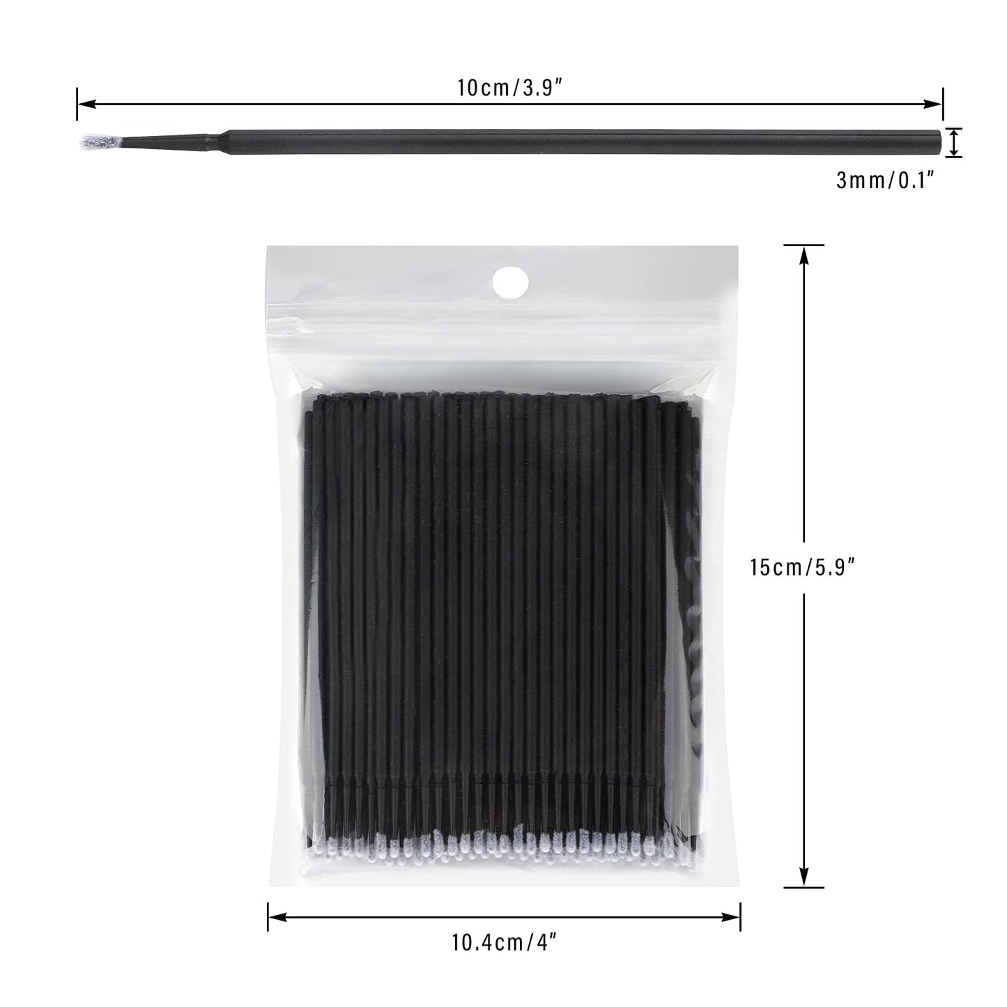 G2PLUS 500PCS Cotton Swabs, Black Disposable Micro Applicators Brush for Makeup and Personal Care, Micro Swabs for Eyelash Extensions, Nails, Eyeliner (Head Diameter: 2.5mm/0.098'')