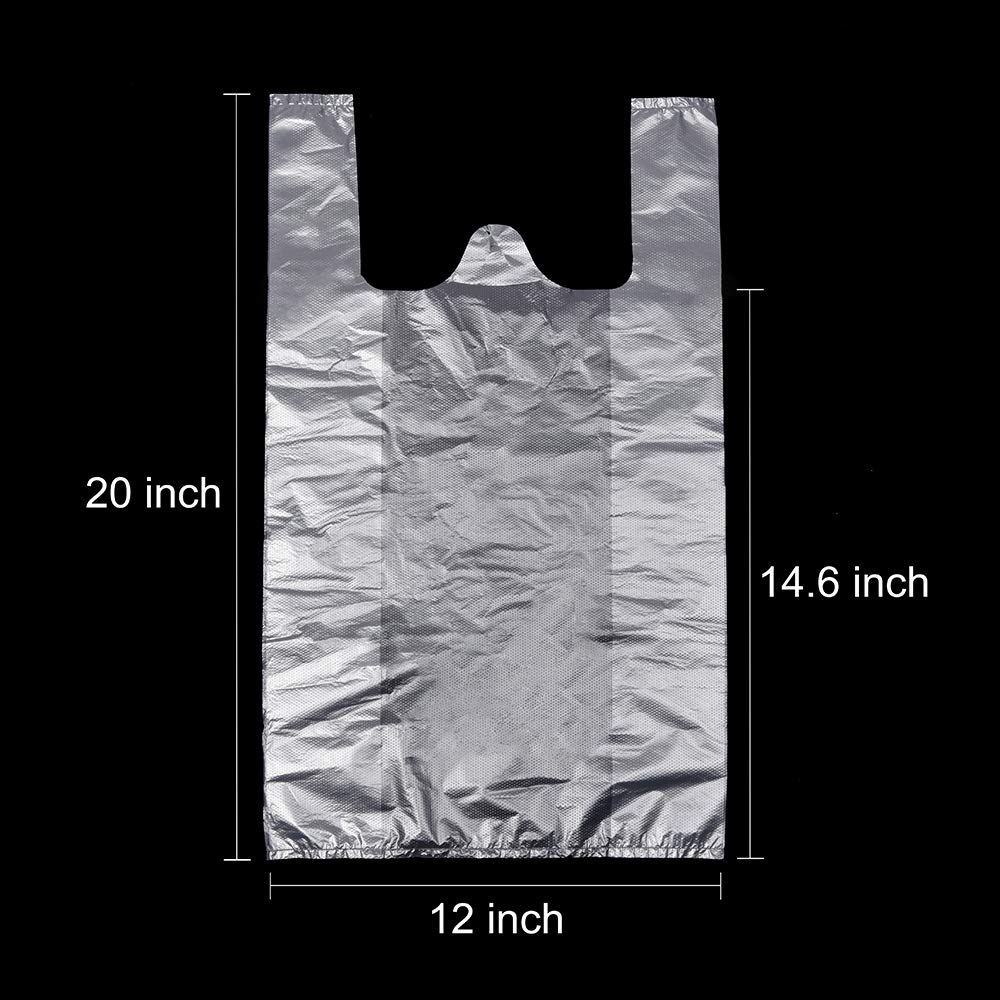 LazyMe T Shirt Bags Plastic Grocery Bags with Handles for Merchandise and Supermarket, Bolsas De Plastico Para Negocio, 12 x 20 Inch (White, 100Pcs)