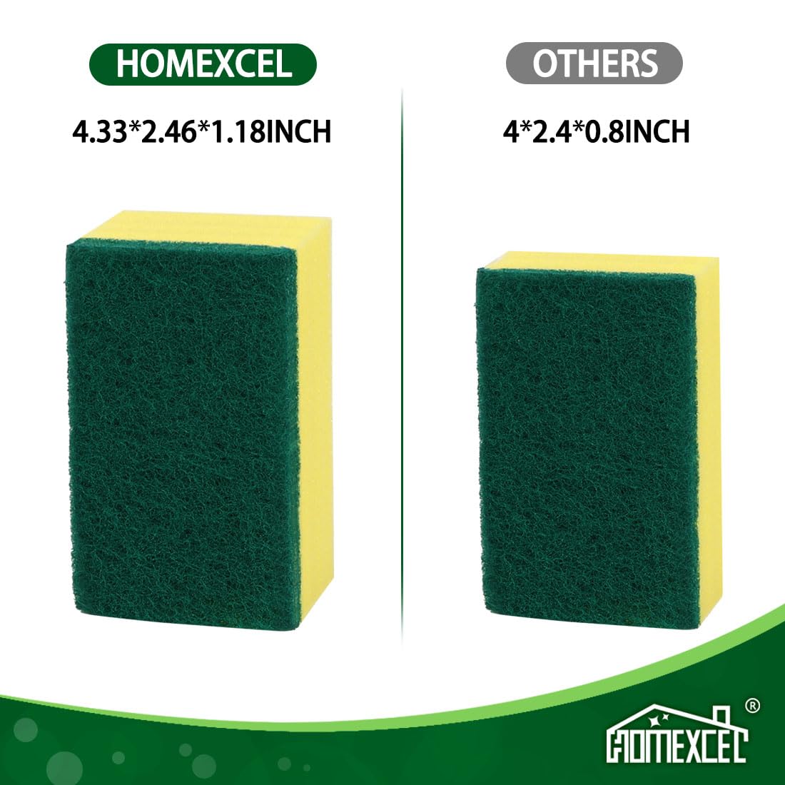 HOMEXCEL Heavy Duty Scrub Sponges Kitchen 10 Count, Extra-Large Sponges for Cleaning Kitchen and Household, Dish Scrubber for Washing Dishes, Pots and Pans