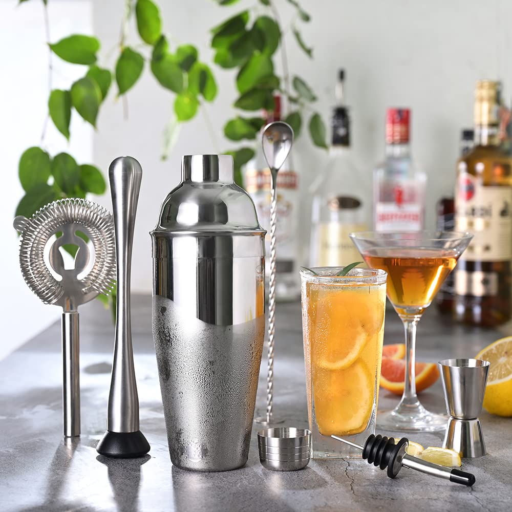 Etens Cocktail Shaker Set & Bar Kit – 24 oz Stainless Steel Drink Mixer Martini Shaker for Bartender – Complete Cocktail Kit w/Strainer, Muddler, Alcohol Mixer Tools